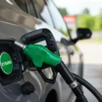 Homem abastecendo carro flex com álcool ou gasolina, representando a escolha de combustível para economia em 2025.