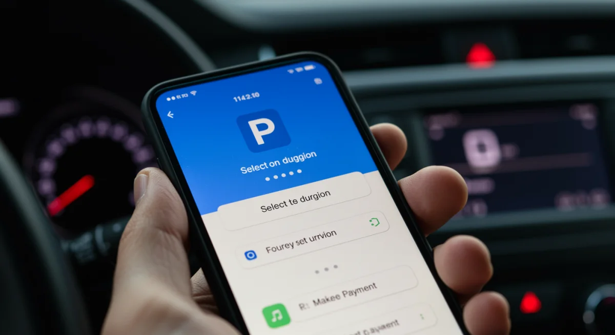 Tela de smartphone com aplicativo de estacionamento rotativo em uso