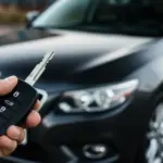 Mãos segurando a chave de um carro novo, simbolizando a quitação e a liberdade financeira.