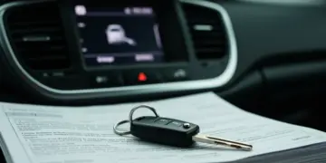 Chave de carro sobre documentos financeiros, simbolizando o financiamento de veículos em 2025.