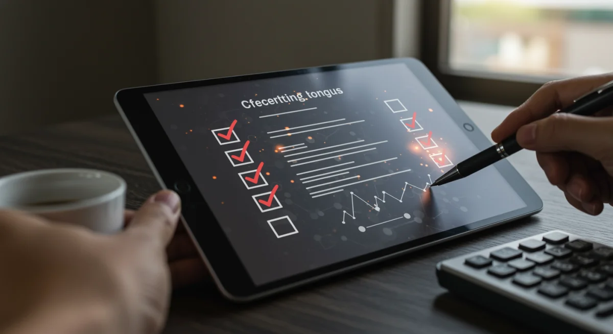 Checklist digital para documentação de financiamento de veículos em tablet.