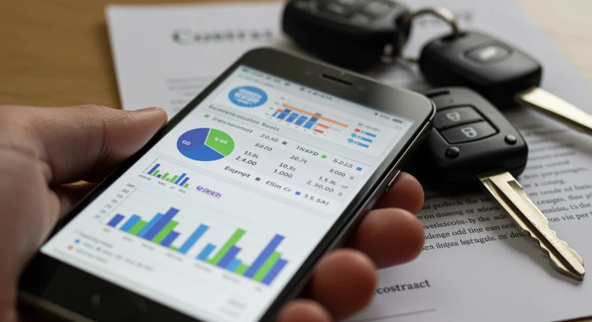 Tela de smartphone comparando taxas de juros de diferentes bancos para financiamento de veículos usados.