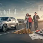 Comparativo entre consórcio e financiamento de carros em 2025 com gráficos e família feliz.