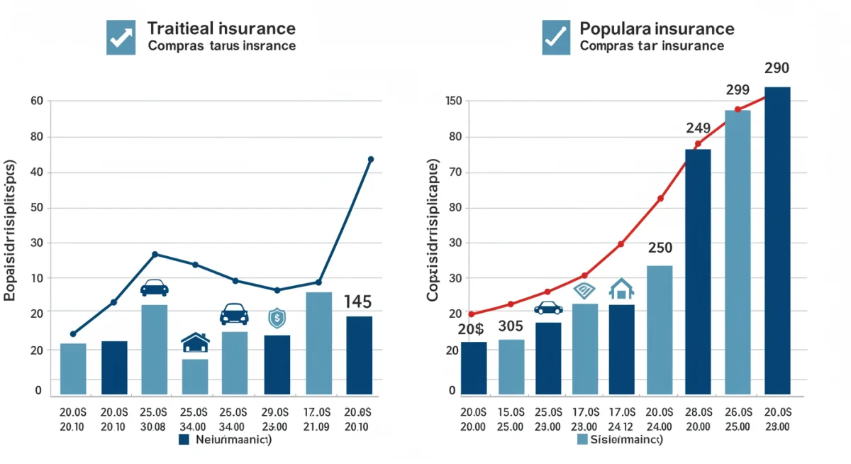 Gráfico comparativo de custos entre seguro tradicional e seguro popular para veículos.