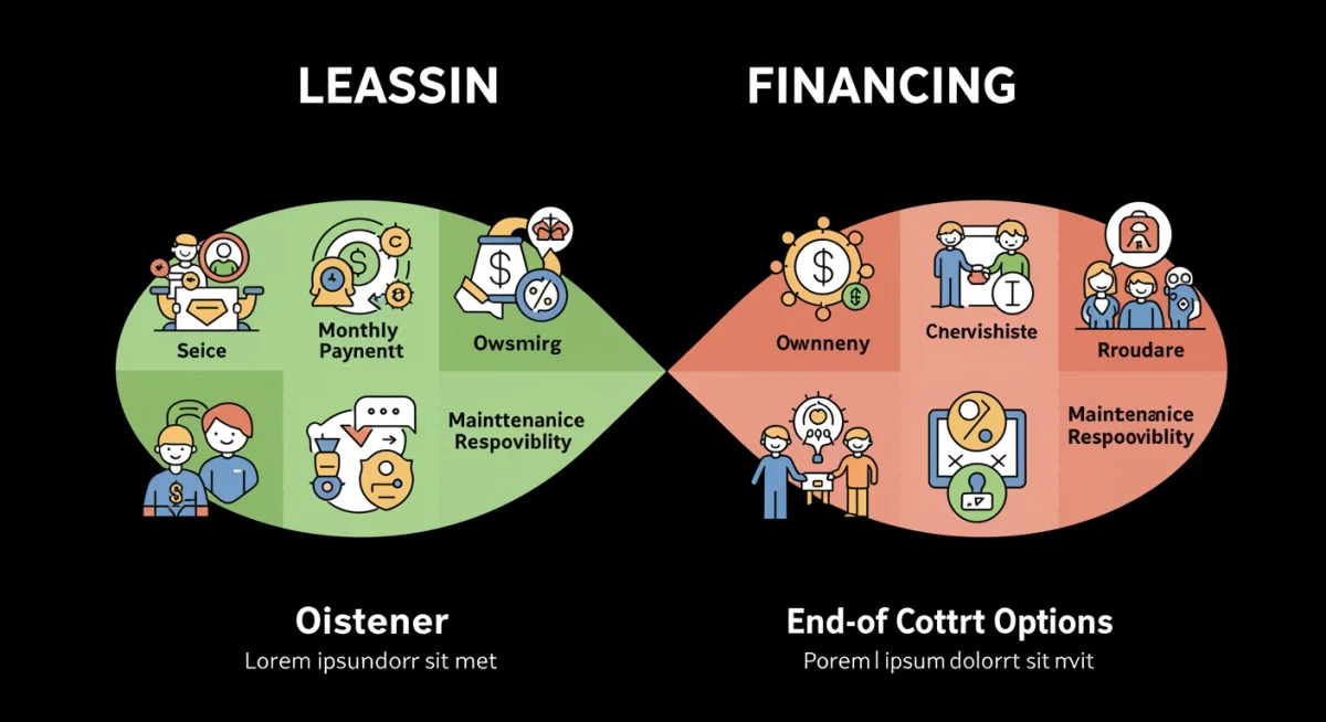 Gráfico comparativo detalhando as diferenças entre leasing e financiamento automotivo.
