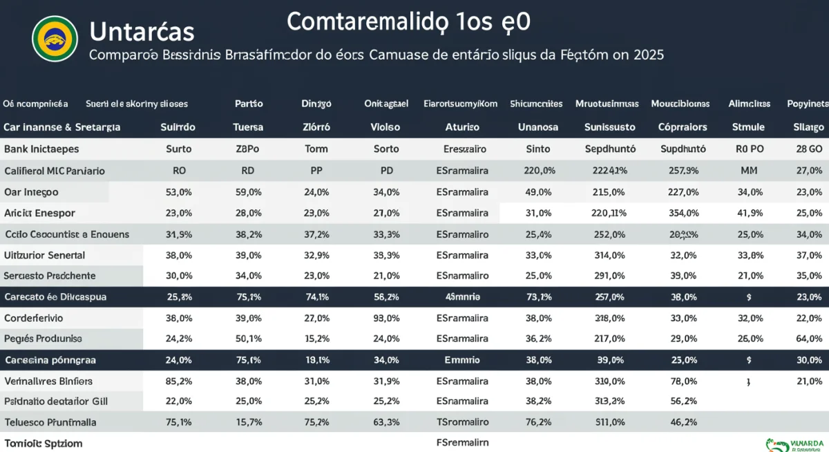 Infográfico comparando taxas de juros de financiamento automotivo entre os principais bancos brasileiros em 2025.