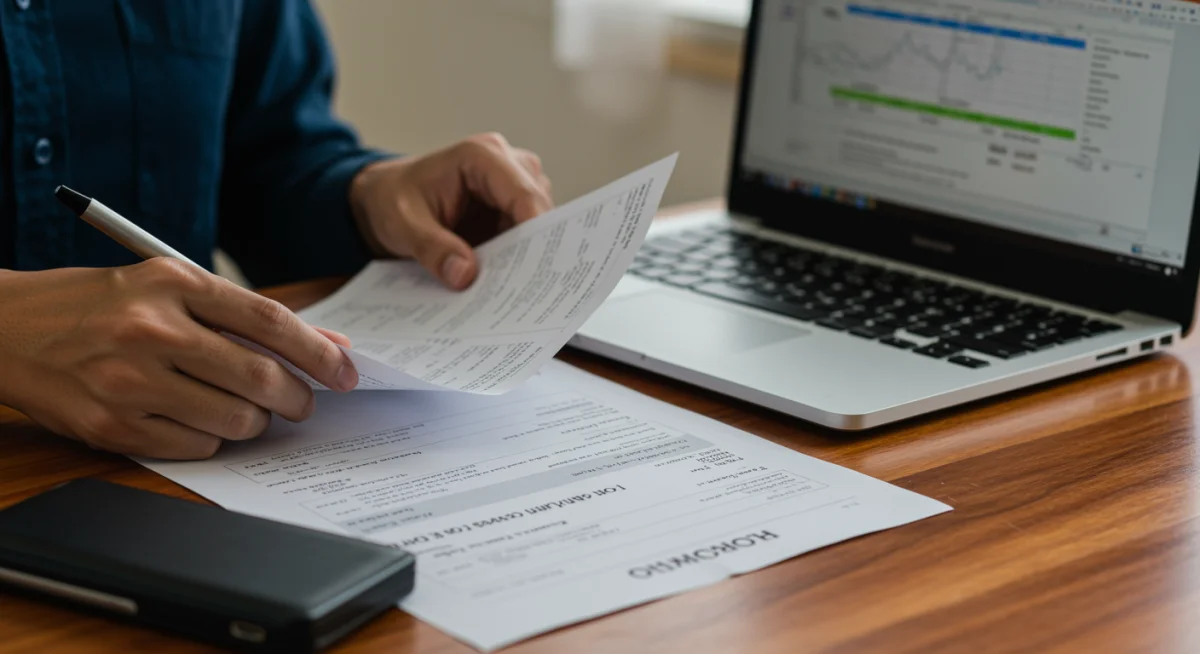 Documentos financeiros de um MEI organizados para comprovação de renda em financiamento de veículos.