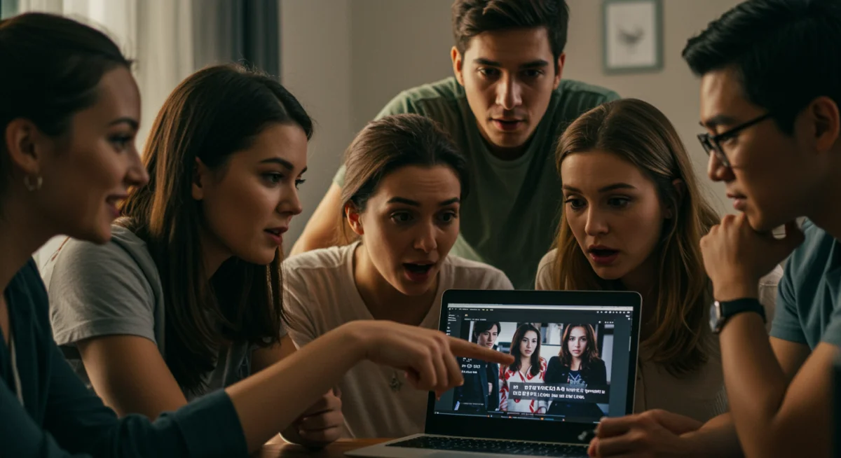 Friends discussing a short drama series, sharing reactions