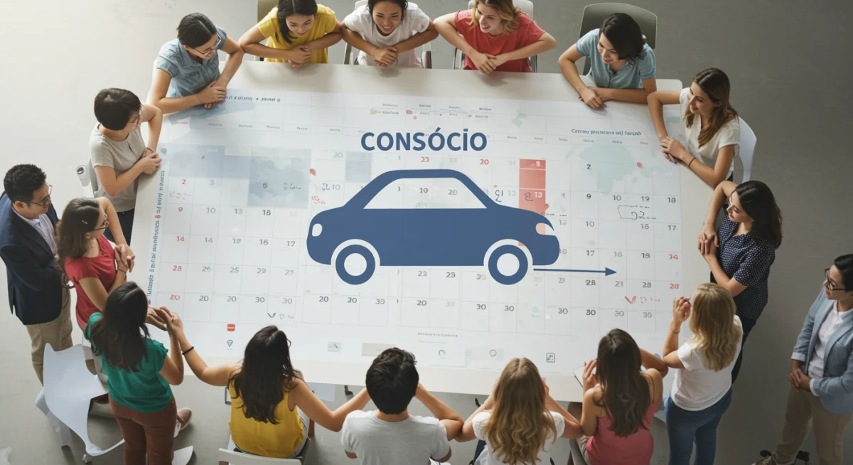 Grupo de consórcio de carros, simbolizando a união para a compra planejada de um veículo.
