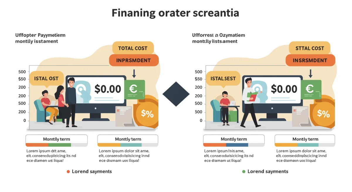 Infográfico comparando dois cenários de financiamento, destacando prazos e custos totais.