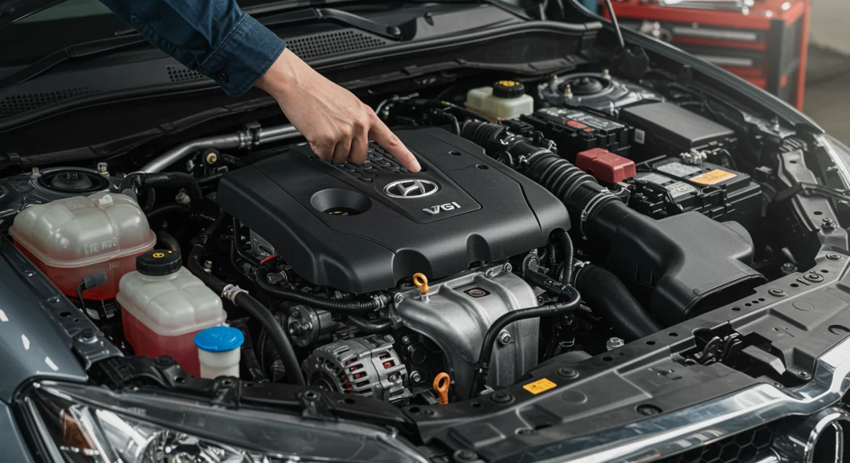 Mecânico inspecionando o motor de um carro usado para identificar possíveis problemas.