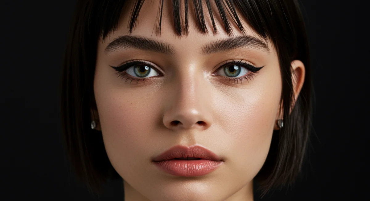 Minimalist makeup with bold eyeliner, inspired by short drama beauty trends
