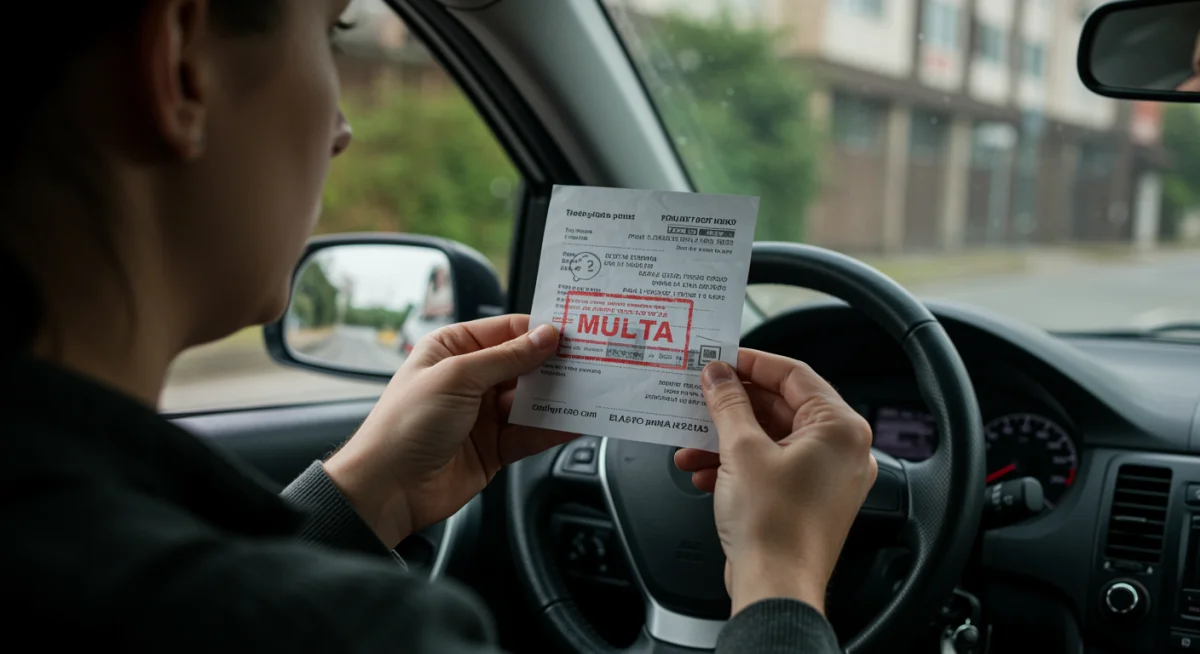 Motorista frustrado com multa de trânsito em mãos