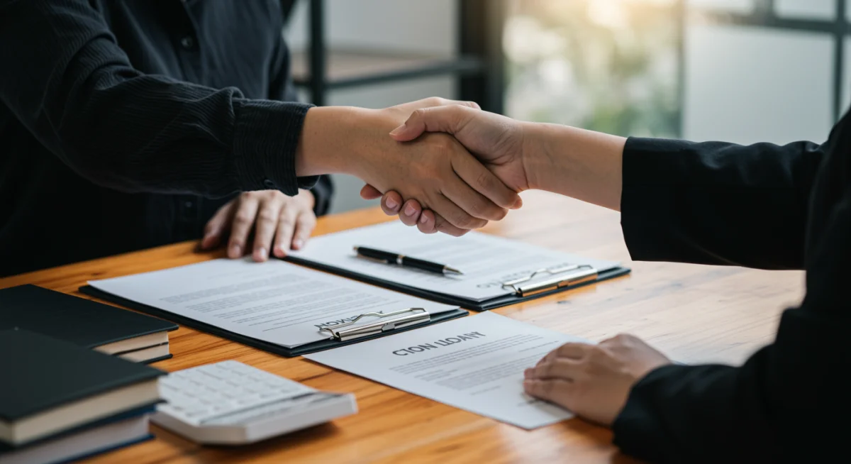Cliente e consultor financeiro negociando termos de financiamento de veículo.