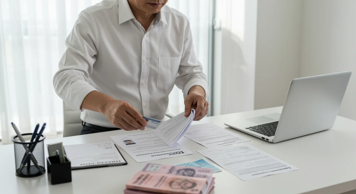 Pessoa organizando documentos essenciais para financiamento de carro.
