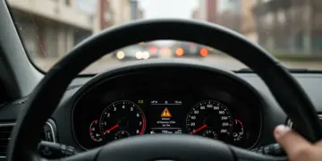 Painel de carro moderno com aviso de trânsito, simbolizando as novas regras do CTB 2025 e a importância de evitá-las.