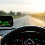 Painel de carro com indicador de direção segura aceso, simbolizando economia no seguro auto em 2025.