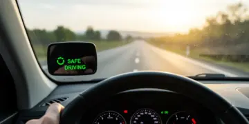 Painel de carro com indicador de direção segura aceso, simbolizando economia no seguro auto em 2025.