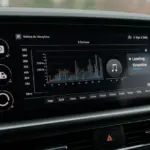 Painel de carro moderno com gráficos financeiros e ícones de leasing e financiamento, simbolizando a escolha em 2025.