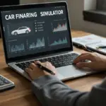 Pessoa utilizando um simulador de financiamento de veículos em um notebook