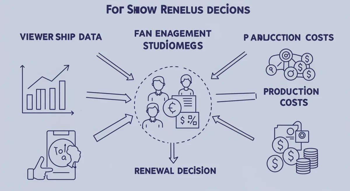 Infographic showing factors like viewership, fan engagement, and production costs influencing short drama renewals.