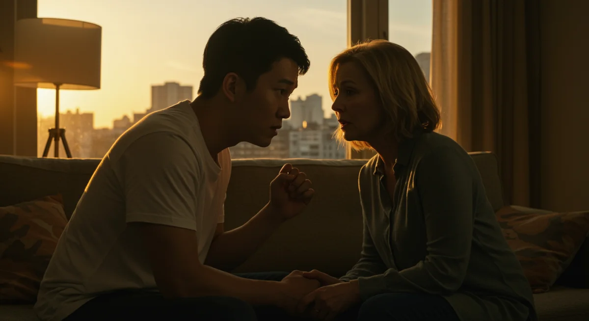 Intense scene from a popular short drama, showing two characters dialoguing.