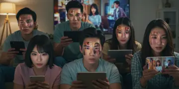 People watching short dramas on multiple devices, reflecting global streaming trends.