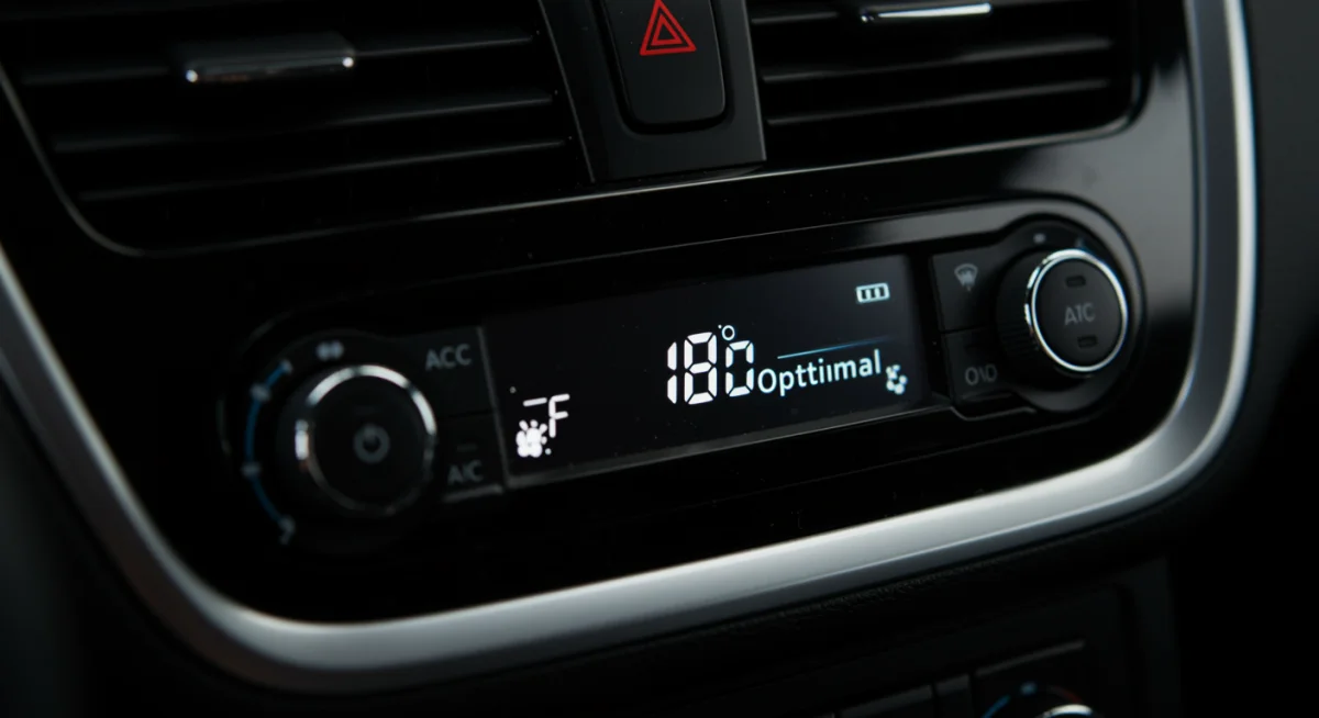 Painel do carro exibindo a temperatura ideal do ar-condicionado, simbolizando o ajuste correto para maximizar a economia.