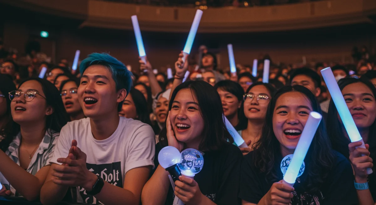 Fans at a live Asian drama OST concert, showing emotional connection to the music.