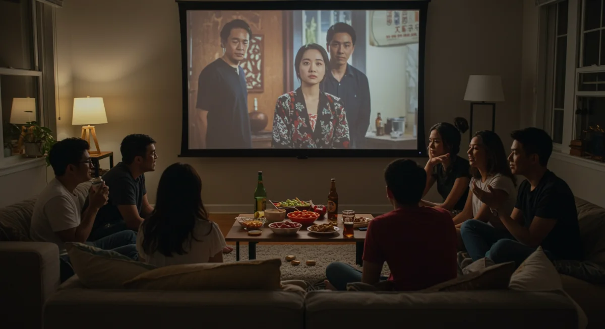 Friends enjoying a global drama together, highlighting shared viewing experiences and cultural exchange