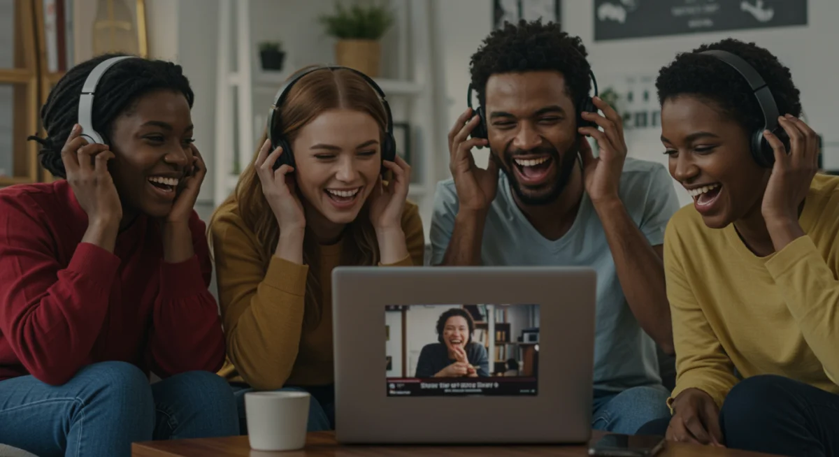 Friends enjoying a short drama together on a laptop