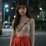 Young woman showcasing global drama-inspired fashion in a city