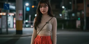 Young woman showcasing global drama-inspired fashion in a city