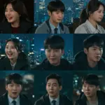 Diverse K-drama characters reacting to different ending tropes: happy, sad, and ambiguous, with Seoul skyline.