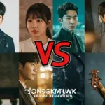 Dynamic collage of three popular K-Dramas with musical motifs, representing an OST showdown.