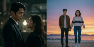 Split image comparing classic and modern K-drama romance aesthetics