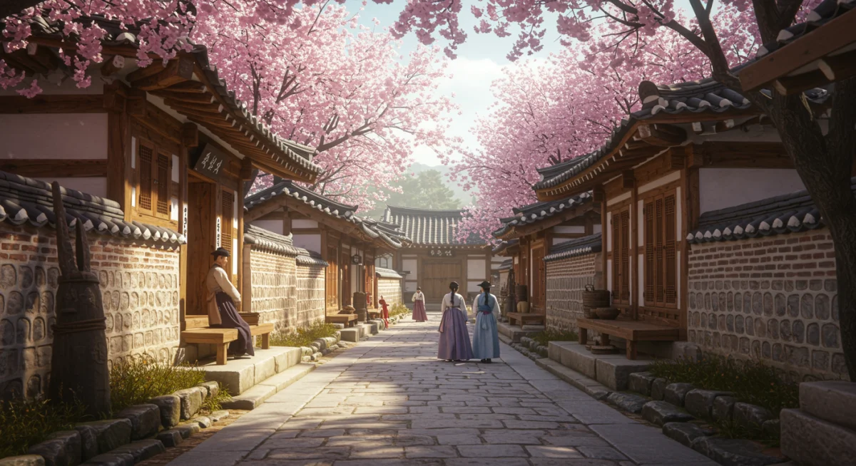 Traditional Korean village street, historical drama setting
