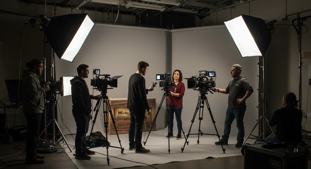 Filming crew producing a high-quality short-form drama on set