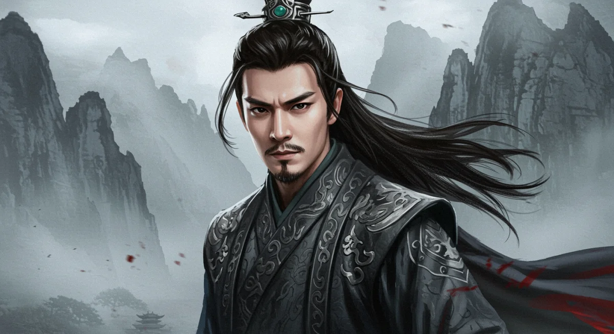 Stoic C-drama male lead in historical attire, embodying strength and internal conflict.