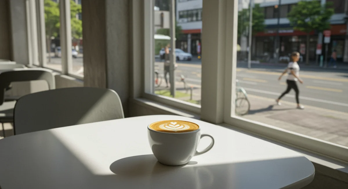 Modern cafe interior, urban short drama setting