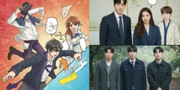 Dynamic split image of webtoon characters and K-drama actors, symbolizing the adaptation process.
