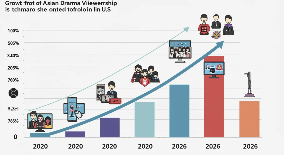 Infographic showing the significant growth of Asian drama viewership in the US from 2020 to 2026.