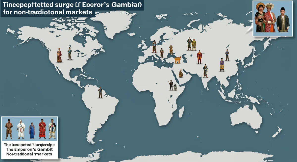 Global map highlighting regions with unexpected high viewership for The Emperor's Gambit, demonstrating its international reach.