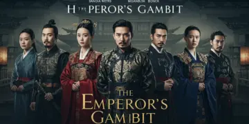 Promotional artwork for The Emperor's Gambit, showing lead actors in dramatic poses, reflecting the show's intense storyline and historical setting.
