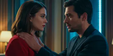 Romantic and dramatic scene from Eternal Promise, main characters in luxurious setting