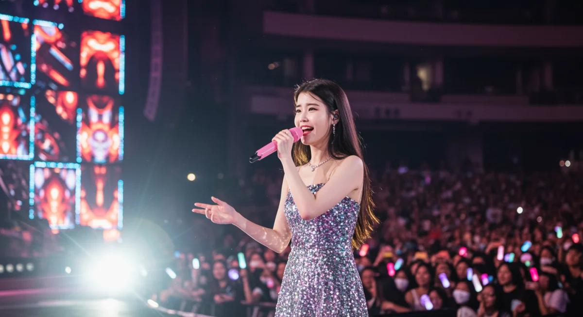 IU performing live on stage in 2026