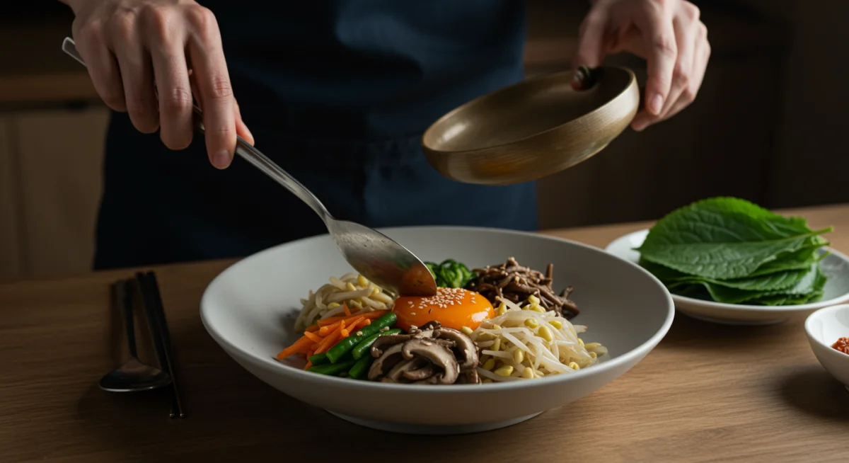 Artfully prepared Korean bibimbap, symbolizing culinary tradition in dramas