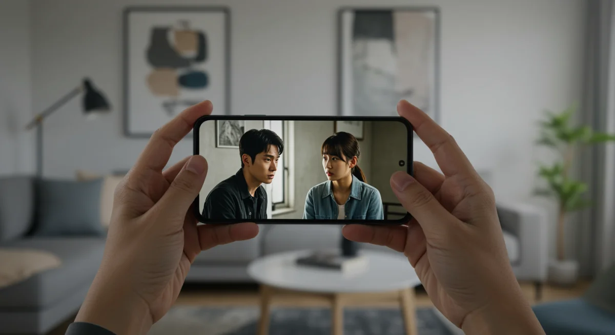 Mobile phone showing short Asian drama content