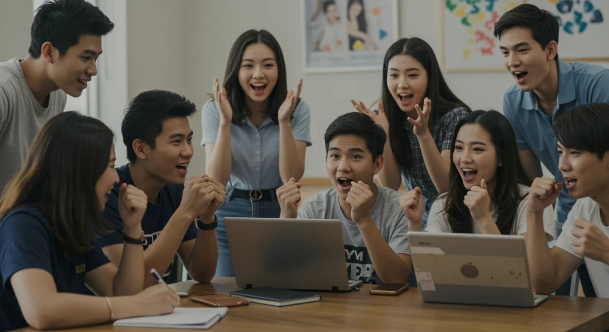 Young adults discussing popular Asian dramas, showing cultural engagement.